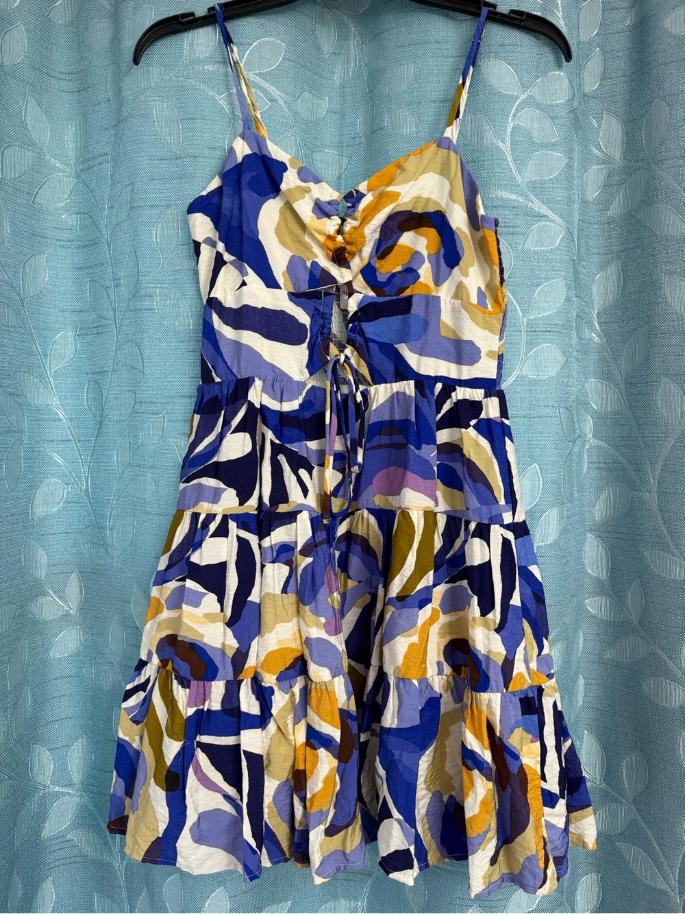 Apricot Lane Blue, Cream & Mustard Abstract Tiered Mini Dress